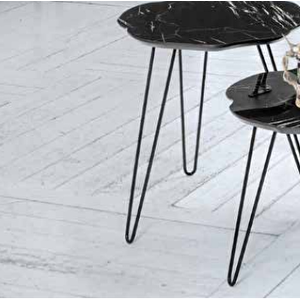 Zigon 11798 Osm Papatya Model Parlak Siyah Ahşap Mdf Tabla Metal V Ayak El Yapı