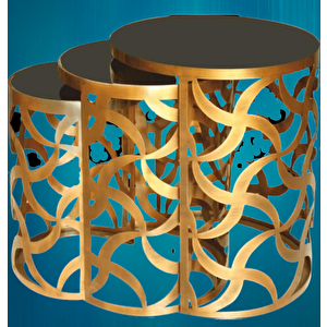 Zigon Zlf 14139 Cnc Rüzgar Gülü Model Sehpa Metal Gold Kaplama Siyah Temper Cam