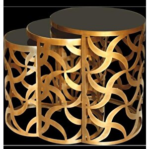 Zigon Zlf 14139 Cnc Rüzgar Gülü Model Sehpa Metal Gold Kaplama Siyah Temper Cam