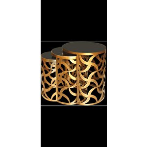 Zigon Zlf 14139 Cnc Rüzgar Gülü Model Sehpa Metal Gold Kaplama Siyah Temper Cam