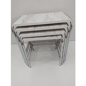 Zigon Sehpa 14005 Demet Metal Model Nikelaj Ayak Ahşap Mermr Dalga Desen El Yapım