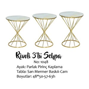 Brc Ri̇voli̇ 14068 Zigon Metal Gold Renk Kaplama Beyaz Mermer Temper Cam El Yapım