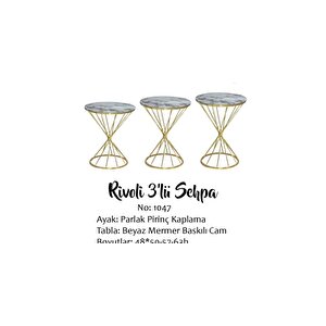 Brc Ri̇voli̇ 14067 Zigon Metal Gold Renk Kaplama Beyaz Mermer Temper Cam El Yapım