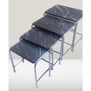 Zigon Sehpa 14006 Demet Model Metal Nikelaj Ayak Siyah Mermer Desen Tabla El Yapı
