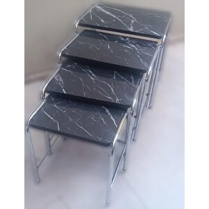 Zigon Sehpa 14006 Demet Model Metal Nikelaj Ayak Siyah Mermer Desen Tabla El Yapı