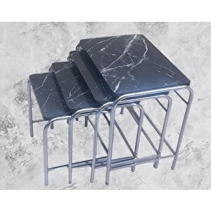 Zigon Sehpa 14006 Demet Model Metal Nikelaj Ayak Siyah Mermer Desen Tabla El Yapı