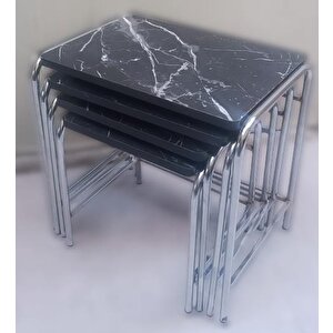 Zigon Sehpa 14006 Demet Model Metal Nikelaj Ayak Siyah Mermer Desen Tabla El Yapı