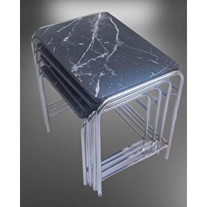Zigon Sehpa 14006 Demet Model Metal Nikelaj Ayak Siyah Mermer Desen Tabla El Yapı