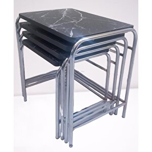 Zigon Sehpa 14006 Demet Model Metal Nikelaj Ayak Siyah Mermer Desen Tabla El Yapı