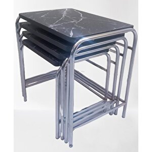 Zigon Sehpa 14006 Demet Model Metal Nikelaj Ayak Siyah Mermer Desen Tabla El Yapı