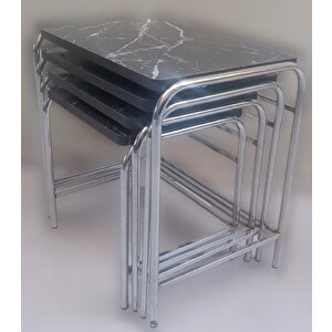 Zigon Sehpa 14006 Demet Model Metal Nikelaj Ayak Siyah Mermer Desen Tabla El Yapı