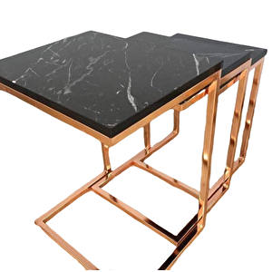 Zigon Zlf 14138 Model Rose Bakır Renk Kaplam Ayak Mdf Siyah Mermer Tabla El Yapım