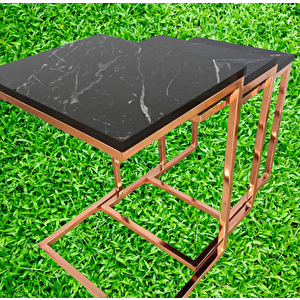 Zigon Zlf 14138 Model Rose Bakır Renk Kaplam Ayak Mdf Siyah Mermer Tabla El Yapım