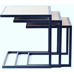 Zigon Zlf 3lü 14097c Model Metal Siyah Fırın Boya Mdf Siyah Mermer Tabla Elyapım