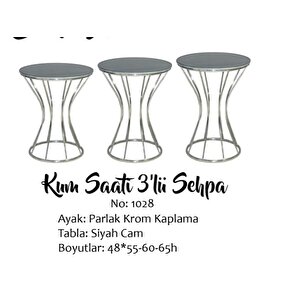 Brc Zigon Sehpa Kum Saat Model Siyah Temper Cam Metal Krom Renk Kaplama El Yapım