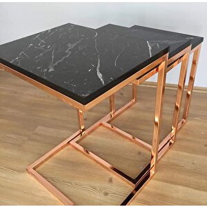 Zigon Zlf 17145 C Model Sehpa Metal Rose Kaplama Mdf Siyah Mermer Tabla El Yapım