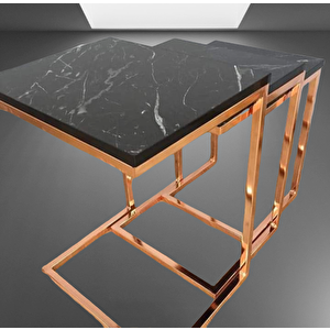 Zigon Zlf 17145 C Model Sehpa Metal Rose Kaplama Mdf Siyah Mermer Tabla El Yapım