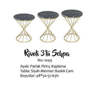 Brc Ri̇voli̇ 14069 Zigon Metal Gold Renk Kaplama Siyah Mermer Temper Cam El Yapım