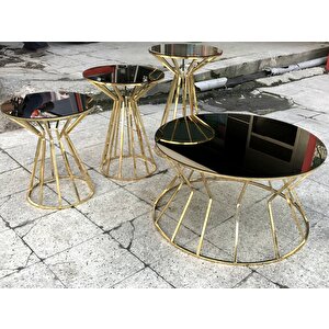 Brc Cadde 13852 Zigon-orta Sehpa Model Metal Gold Renk Kaplama Siyah Temper Cam