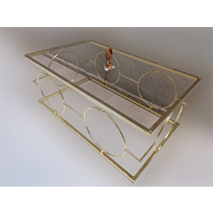 Orta Sehpa Zlf 14087 Halka Model Metal Ayak Gold Renk Kaplama Cam Tabla El Yapım