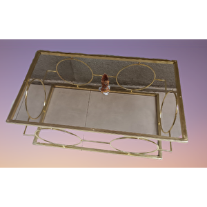 Orta Sehpa Zlf 14087 Halka Model Metal Ayak Gold Renk Kaplama Cam Tabla El Yapım