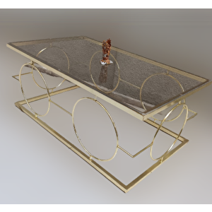 Orta Sehpa Zlf 14087 Halka Model Metal Ayak Gold Renk Kaplama Cam Tabla El Yapım