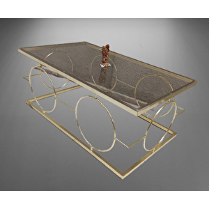 Orta Sehpa Zlf 14087 Halka Model Metal Ayak Gold Renk Kaplama Cam Tabla El Yapım