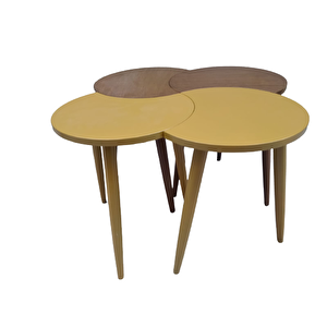 Zigon-orta 19621 Sehpa Takım Hi̇lal Model Parlak Hardal Ceviz Kayın Retro Ayak