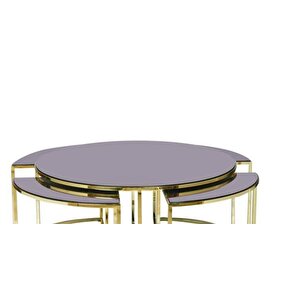 Brc Yonca Zigon-orta Sehpa Düz Siyah Temper Cam Metal Çelik Gold Kaplama El Yapım
