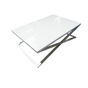 Orta Sehpa X 13658 Çapraz Model Metal Nikelaj Ayak Parlak Beyaz Tabla El Yapım