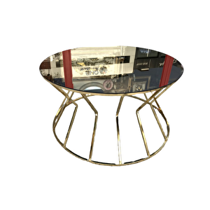 Brc 13853 Cadde Orta Sehpa Model Metal Gold Renk Kaplam Düz Siyah Renk Temper Cam