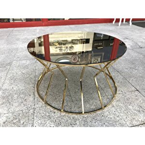 Brc 13853 Cadde Orta Sehpa Model Metal Gold Renk Kaplam Düz Siyah Renk Temper Cam