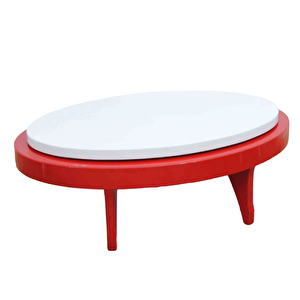 Orta Sehpa 17141 Döner Oval İnovatif Tarz Kayın Ayak Mdf Tabla Beyaz Kırmızi