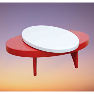 Orta Sehpa 17780 Döner Oval Kayın Retro Ayak Mdf Tabla Beyaz Kırmızı El Yapım