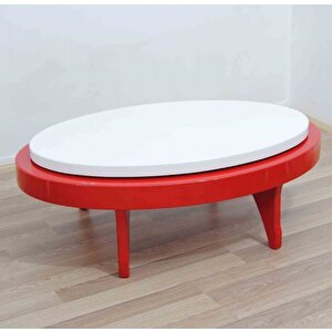 Orta Sehpa 17780 Döner Oval Kayın Retro Ayak Mdf Tabla Beyaz Kırmızı El Yapım