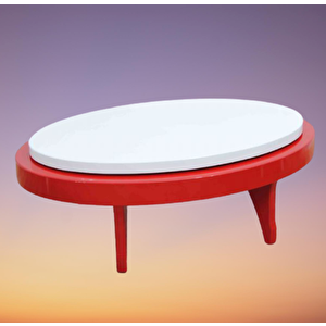 Orta Sehpa 17780 Döner Oval Kayın Retro Ayak Mdf Tabla Beyaz Kırmızı El Yapım