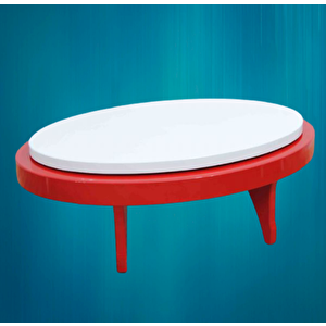 Orta Sehpa 17780 Döner Oval Kayın Retro Ayak Mdf Tabla Beyaz Kırmızı El Yapım