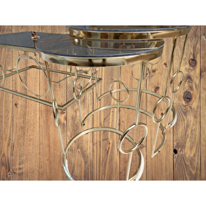 Orta Ve Zigon Tk 12230 Zlf Halka Sehpa Metal Dalga Ayak Gold Kaplama Temper Cam