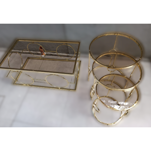 Orta Ve Zigon Tk 12230 Zlf Halka Sehpa Metal Dalga Ayak Gold Kaplama Temper Cam