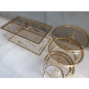 Orta Ve Zigon Tk 12230 Zlf Halka Sehpa Metal Dalga Ayak Gold Kaplama Temper Cam