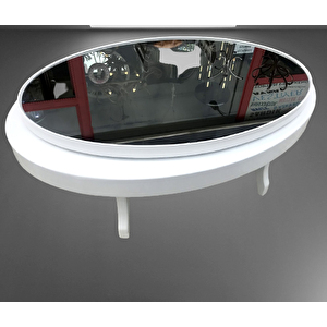 Orta Sehpa 18036 Döner Oval İnovati̇f Kayın Ayak Şık Mdf-cam Tabla Parlak Beyaz