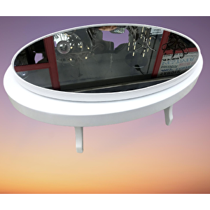 Orta Sehpa 18036 Döner Oval İnovati̇f Kayın Ayak Şık Mdf-cam Tabla Parlak Beyaz