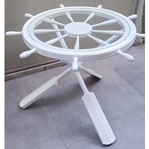 Orta Sehpa 13825 Dümen Model Kayın Çapraz X Ayak Parlak Beyaz Lake Boya El Yapım