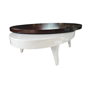 Döner Orta 18034 Sehpa Oval İnovati̇f Tarz Kayın Ayak Mdf Beyaz Fümecam El Yapım