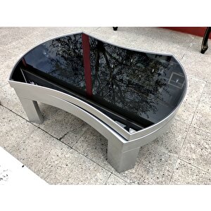 Döner Orta Sehp 18035 İçbükey Tarz Model Kayın Ayak Mdf Gümüş Gri Tabla Füme Cam