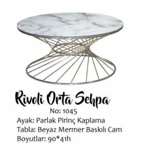 Brc19456 Orta Sehpa Rivoli̇ Beyaz Mermer Desen Cam Metal  Altın Renk Kaplama Ayak