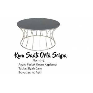Brc19457 Orta Sehpa Kum Saat Model Kırılmaz Temper Siyah Cam Metal Krom El Yapım