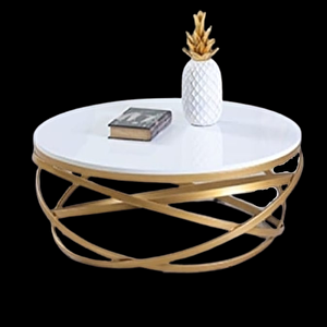 Orta Sehpa 17144 Zlf Dalga Metal Ayak Gold Renk Kaplama Beyaz Mdf Tabla El Yapım
