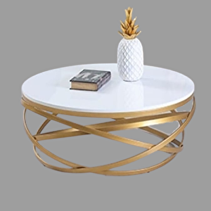 Orta Sehpa 17144 Zlf Dalga Metal Ayak Gold Renk Kaplama Beyaz Mdf Tabla El Yapım