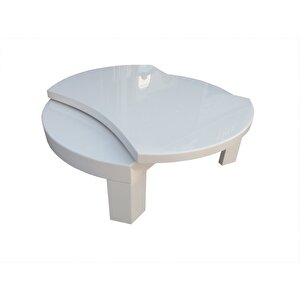 Orta Sehpa 17616 Döner İçbükey Oval İnovati̇f Model Kayın Retro Mdf Beyaz El Yapım